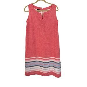 Talbots Linen Shift Dress 6P Red Sleeveless Striped Hem Petite Summer Outfit